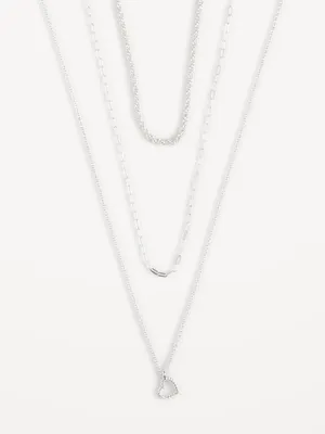 Silver-Plated Chain Layer Pendant Necklace for Women