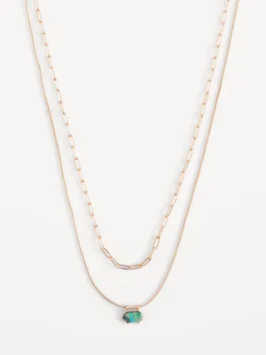 Gold-Plated Layer Chain Pendant Necklace for Women