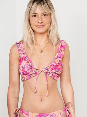 Ruffle-Trimmed Triangle String Bikini Swim Top for Women
