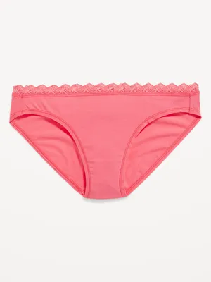Mid-Rise Lace-Trimmed Bikini Underwear for Women