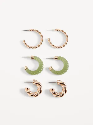 Gold-Plated Open Hoop Earrings Variety 3-Pack for Women