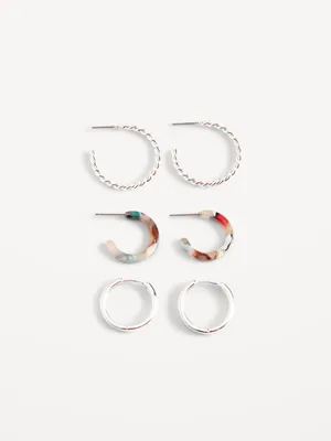Silver-Plated Hoop Earrings Variety 3-Pack for Women
