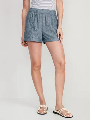 High-Waisted Linen-Blend Chambray Shorts for Women -- 3.5-inch inseam