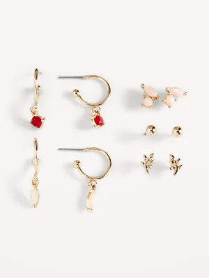 Real Gold-Plated Stud/Hoop Earrings Variety 5-Pack for Women