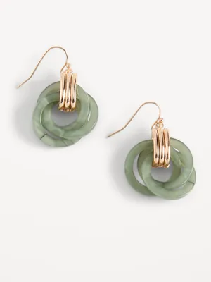 Gold-Plated Green Dangling Chain-Link Earrings for Women