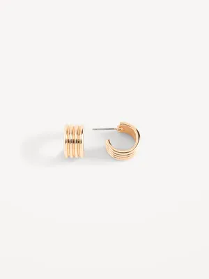Gold-Plated Ribbed Hoop Earrings for Women