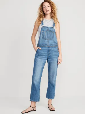 Slouchy Straight Ankle-Length Jean Overalls for Women