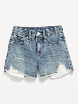 High-Waisted Exposed-Pocket Jean Shorts for Girls