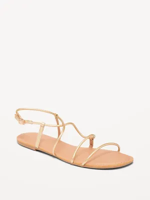 Faux-Leather Asymmetric Strappy Sandals for Women