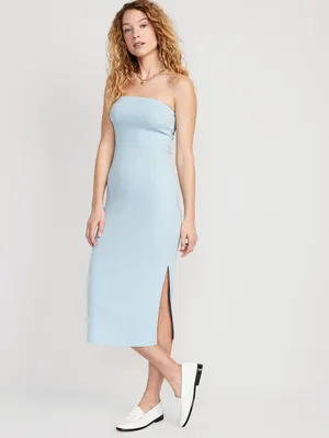 Fitted Rib-Knit Midi Tube Dress for Women