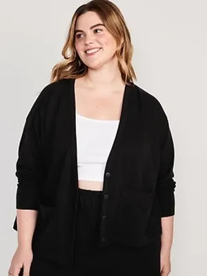 Oversized Fleece Button-Down Cardigan Robe for Women