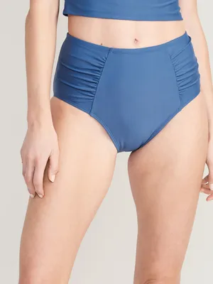 High-Waisted Printed Ruched Bikini Swim Bottoms for Women