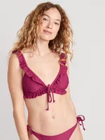 Ruffle-Trimmed Triangle String Bikini Swim Top