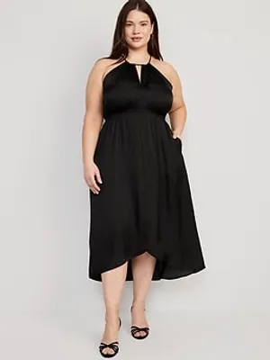 Waist-Defined Halter Satin Maxi Dress for Women