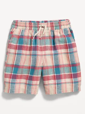 Functional-Drawstring Plaid Linen-Blend Shorts for Toddler Boys