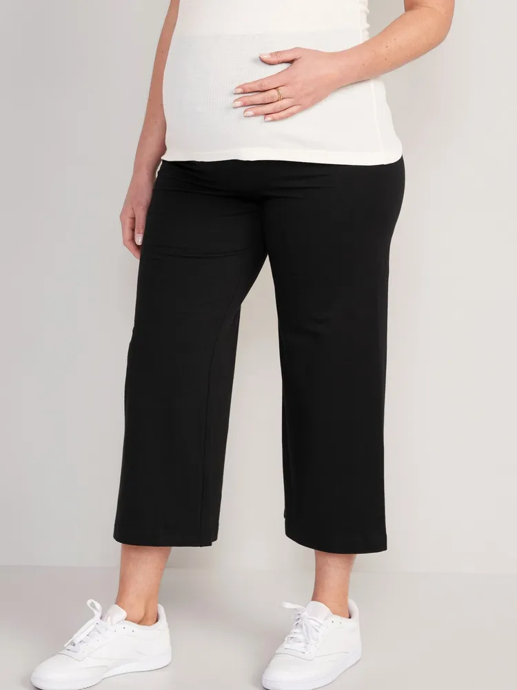 Old Navy Maternity Rollover-Waist Wide-Leg Cropped Jersey Pants
