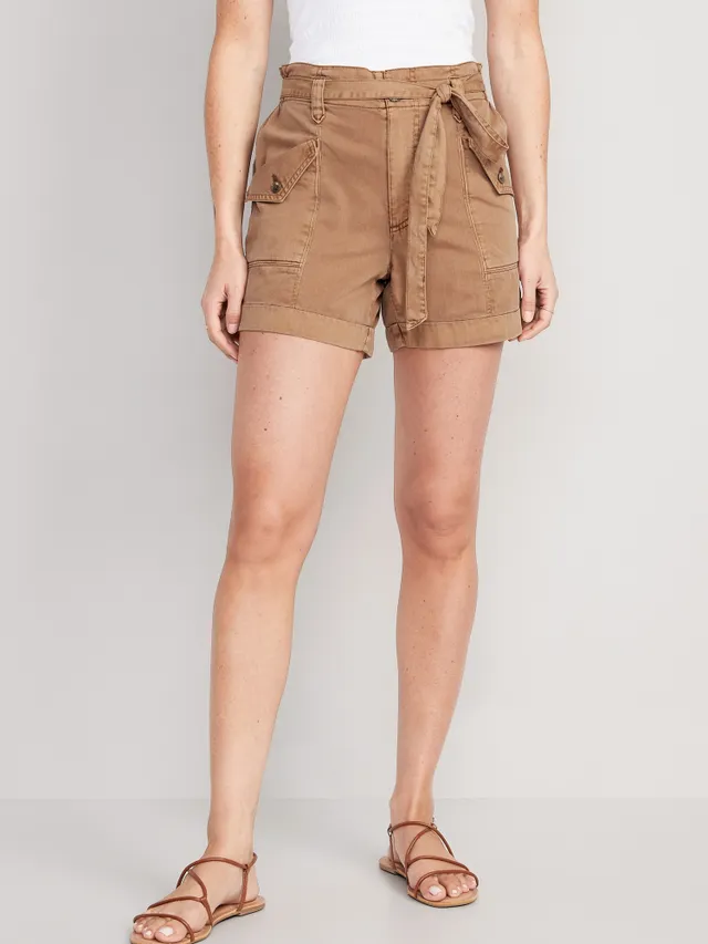 High-Waisted Belted Workwear Twill Shorts for Women -- 4.5-inch