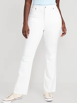 Extra High-Waisted Button-Fly White-Wash Cut-Off Kicker Boot-Cut Jeans for Women