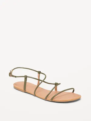 Faux-Leather Asymmetric Strappy Sandals for Women