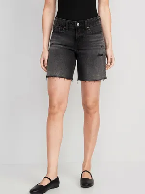 Mid-Rise OG Loose Black-Wash Ripped Cut-Off Jean Shorts for Women - 7-inch inseam