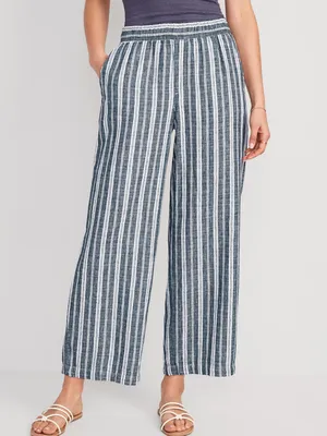 High-Waisted Striped Linen-Blend Wide-Leg Pants for Women