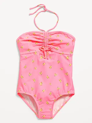 Printed Ruched Halter One-Piece Swimsuit for Girls
