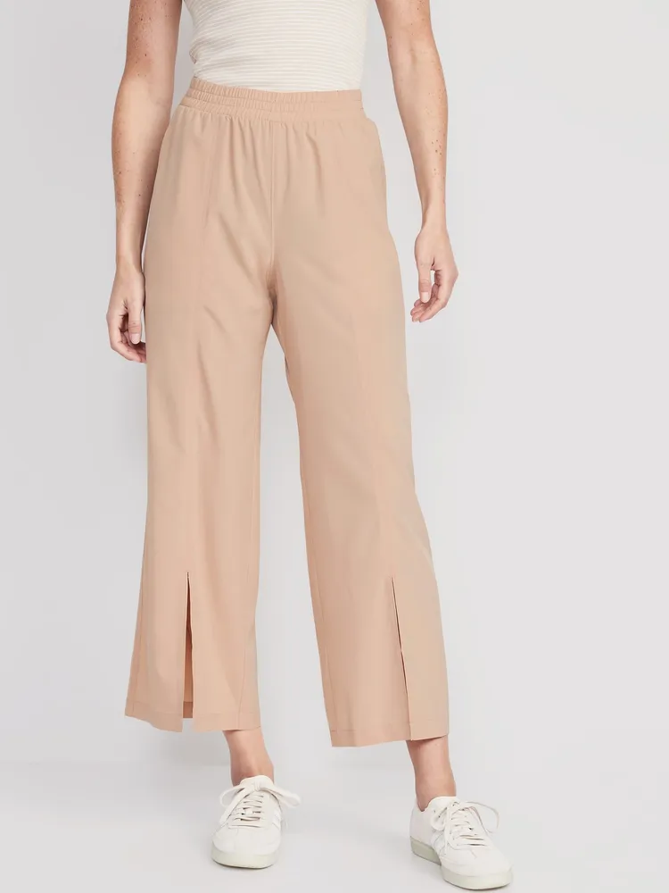 High-Waisted StretchTech Split-Front Wide-Leg Ankle Pants for Women