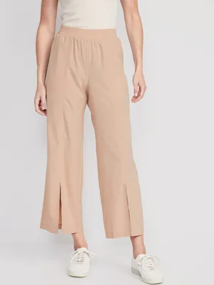 High-Waisted StretchTech Split-Front Wide-Leg Ankle Pants for Women