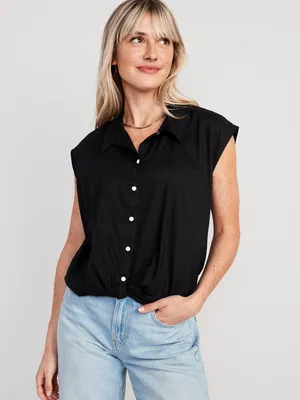 Dolman-Sleeve Twist-Front Button-Down Shirt for Women