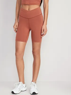 Extra High-Waisted PowerChill Crossover Hidden-Pocket Biker Shorts for Women - 8-inch inseam