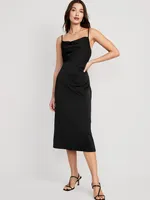 Cowl-Neck Satin Midi Slip Dress for Women