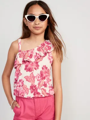 Ruffled Puckered-Jacquard Knit One-Shoulder Top for Girls