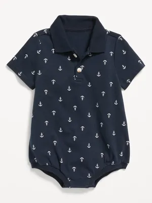 Printed Short-Sleeve Polo Romper for Baby