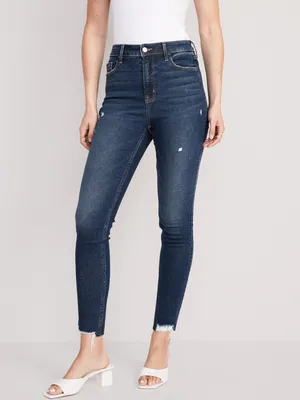 Extra High-Waisted Rockstar 360 Stretch Ripped Cut-Off Super-Skinny Ankle Jeans for Women