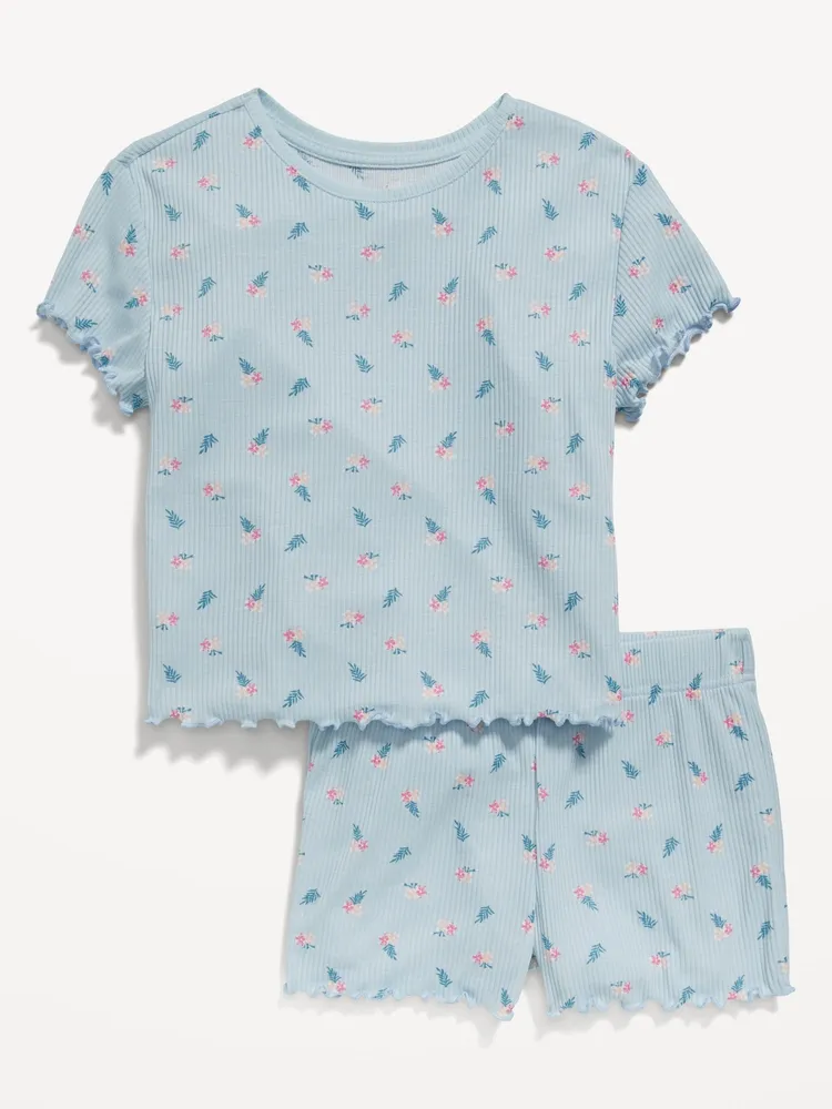 Rib-Knit Lettuce-Edge Pajama T-Shirt & Shorts Set for Girls