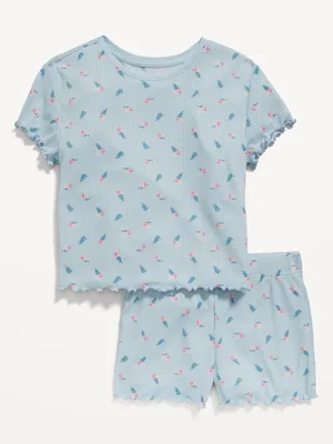 Rib-Knit Lettuce-Edge Pajama T-Shirt & Shorts Set for Girls
