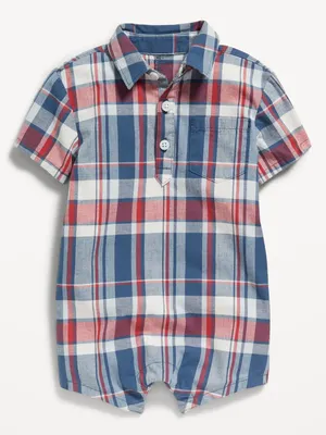 Short-Sleeve Printed Poplin Romper for Baby