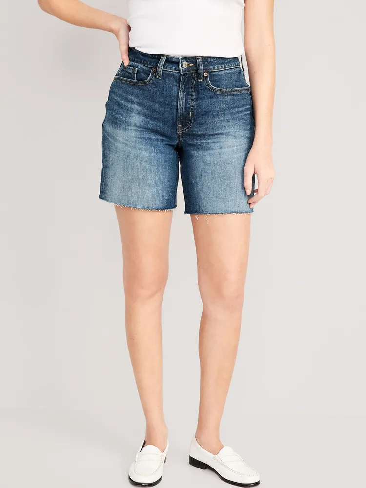 Old Navy Curvy High-Waisted OG Straight Cut-Off Jean Shorts for Women -  5-inch inseam