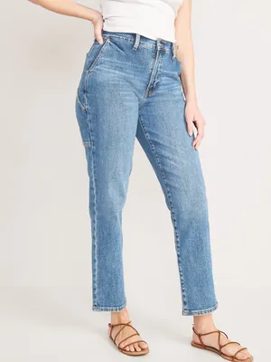 Curvy Extra High-Waisted Sky-Hi Straight Workwear Jeans for Women