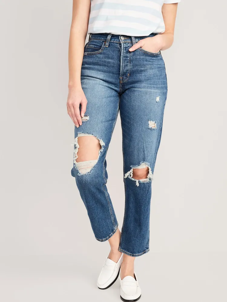 Curvy High-Waisted Button-Fly OG Straight Ripped Side-Split Ankle