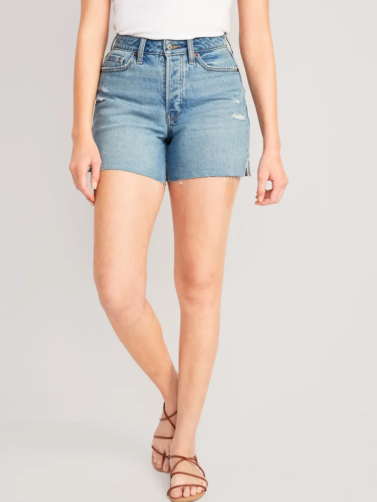 Curvy High-Waisted Button-Fly OG Straight Side-Slit Jean Shorts for Women - 5-inch inseam