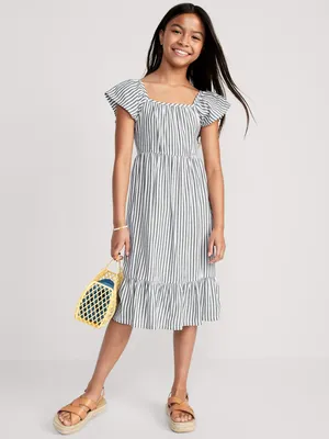 Matching Flutter-Sleeve Fit & Flare Midi Dress for Girls
