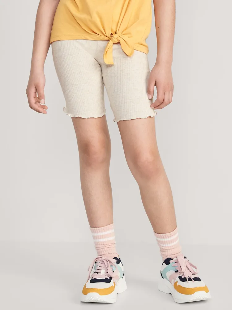 Rib-Knit Lettuce-Edged Long Biker Shorts for Girls