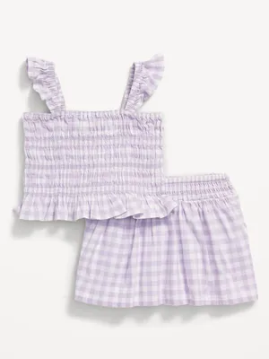 Printed Sleeveless Smocked Top & Skirt Set for Baby