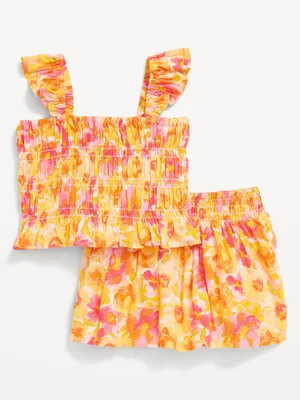 Matching Printed Sleeveless Smocked Top & Skirt Set for Baby