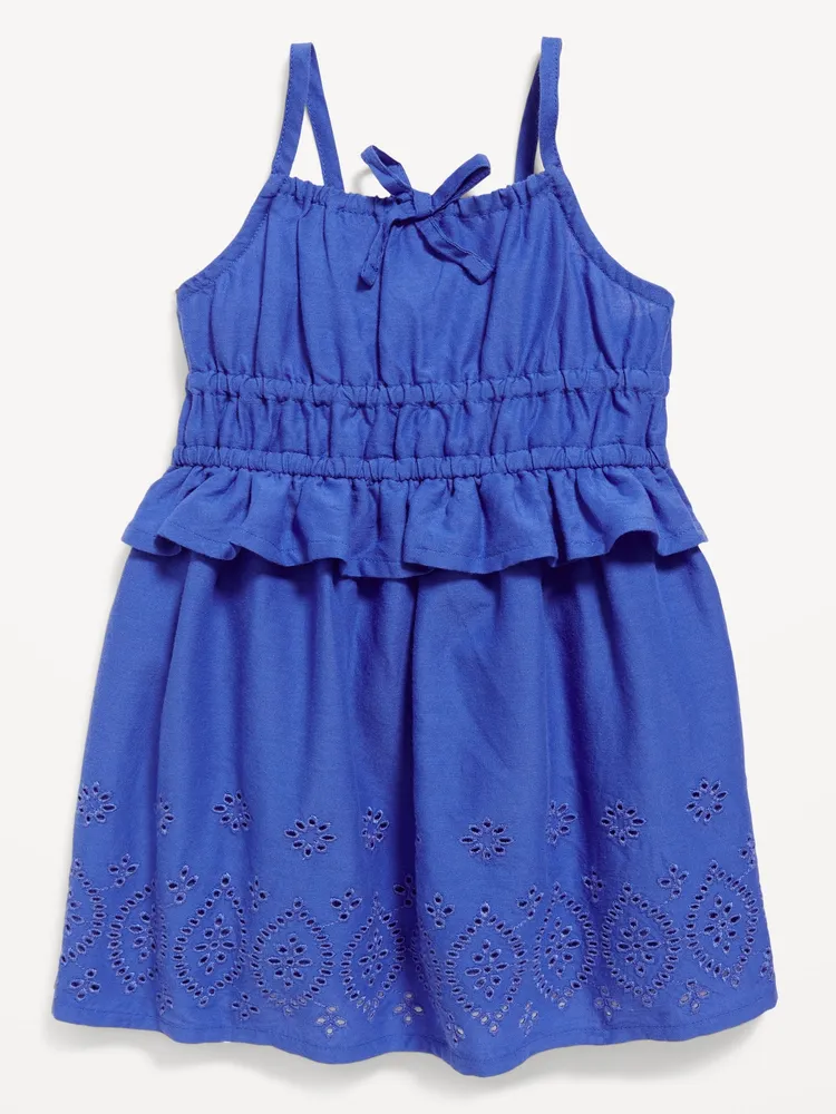 Sleeveless Waist-Defined Embroidered Ruffled Dress for Baby