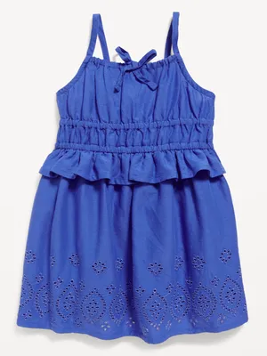 Sleeveless Waist-Defined Embroidered Ruffled Dress for Baby