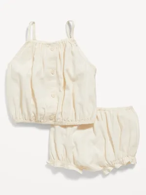 Patterned Button-Front Cami Top & Bloomer Shorts Set for Baby