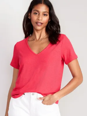 Luxe V-Neck Rib-Knit T-Shirt for Women