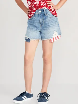 High-Waisted Exposed Printed-Pocket Jean Shorts for Girls